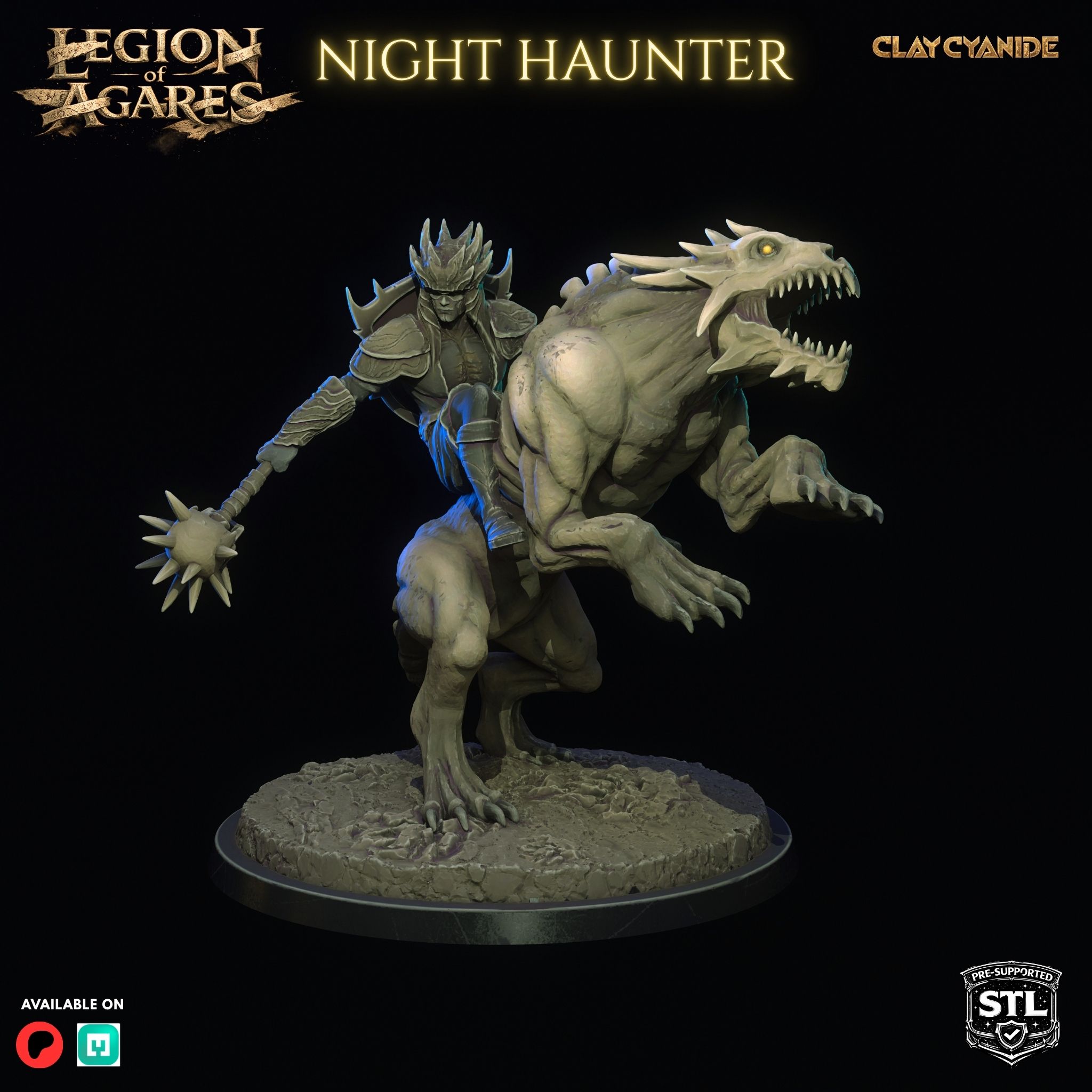 Agares Night Haunter STL rear view — Clay Cyanide